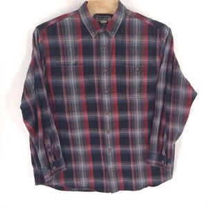 Duluth Trading Flannel Shirt Mens 2XL XXL Tall Black Red Plaid Cotton Relaxed